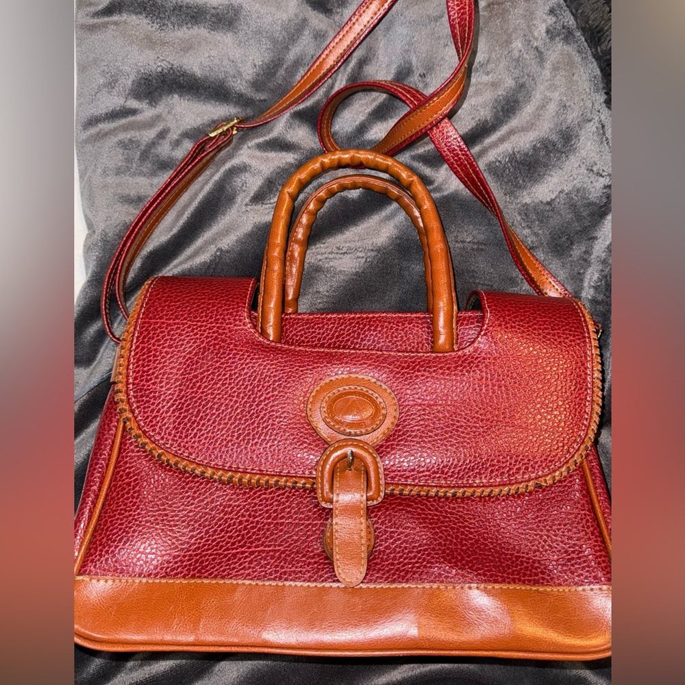 Vintage Original Collection Lebong Red And Tan Leather Purse Satchel
